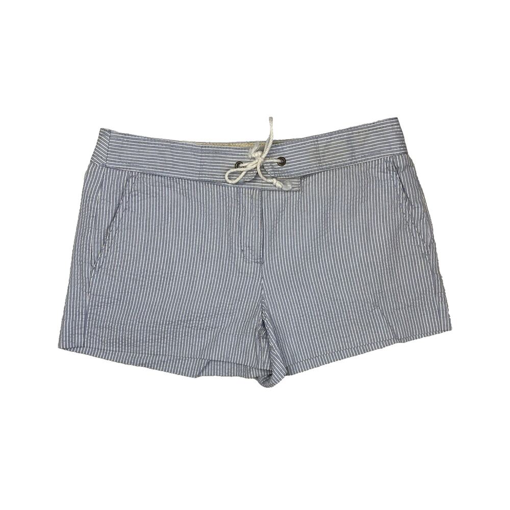 J Crew Seersucker Shorts Womens 4 Y2K City Fit Blue & White Preppy Coastal Chino